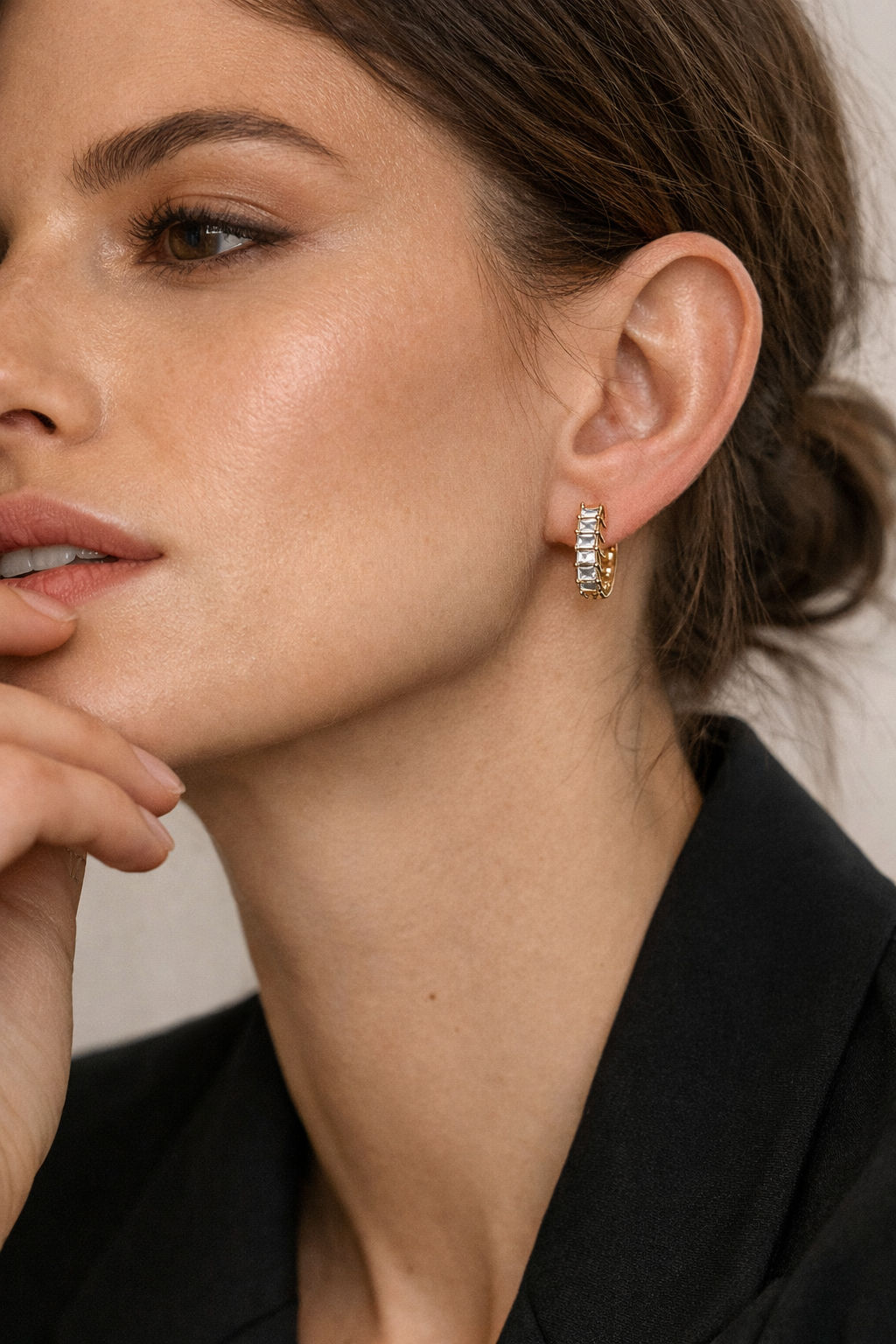 Baguette Crystal Huggie Hoops