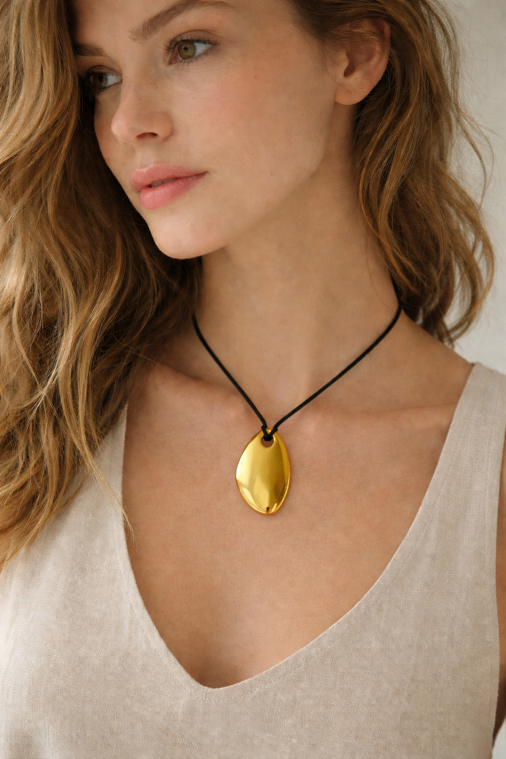 Polished Pebble Pendant Cord Necklace