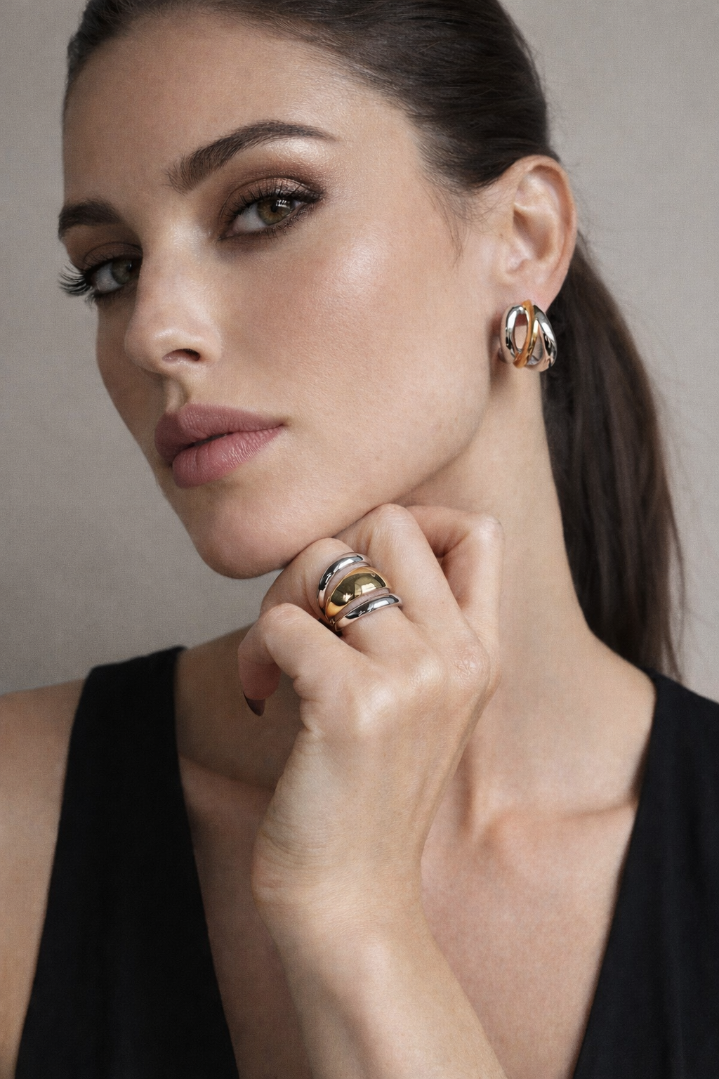 Two-Tone Twisted Layer Chunky Hoop Stud Earrings