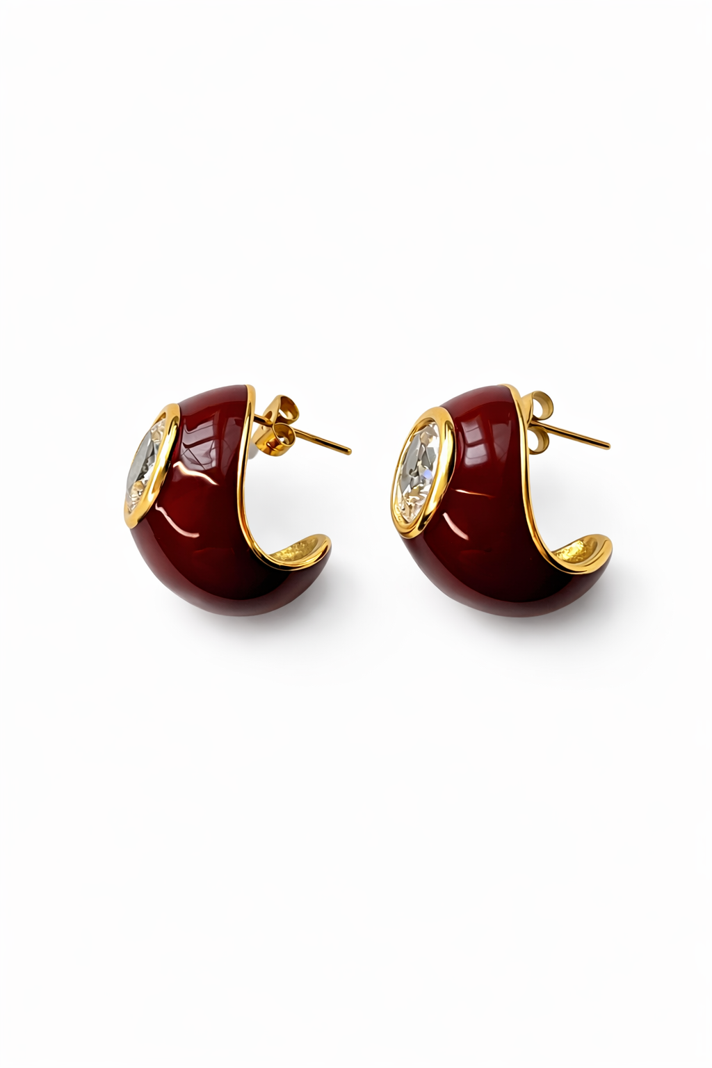 Red Enamel Crystal Stud Earrings