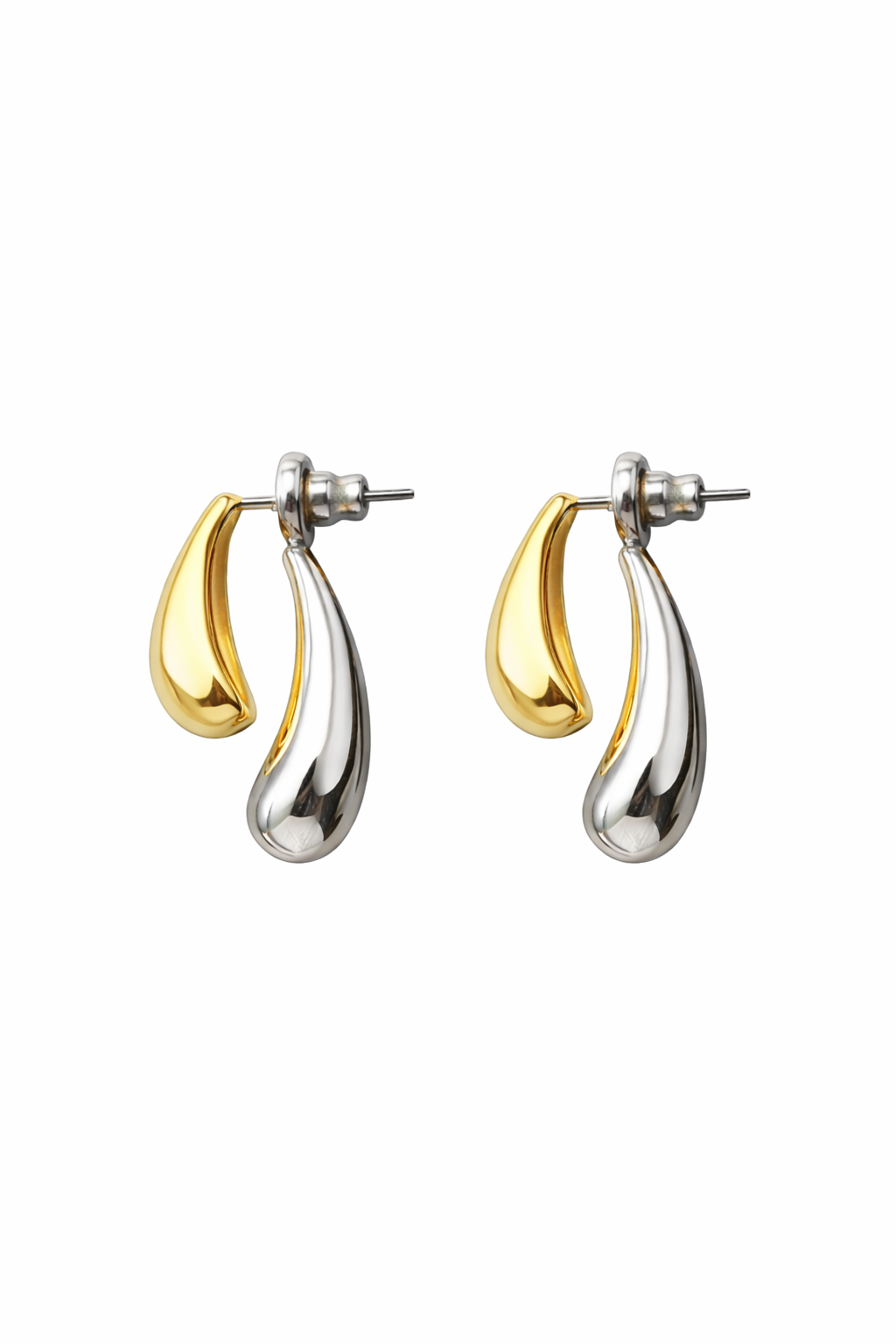 Two-Tone Double Teardrop Drop Stud Earrings