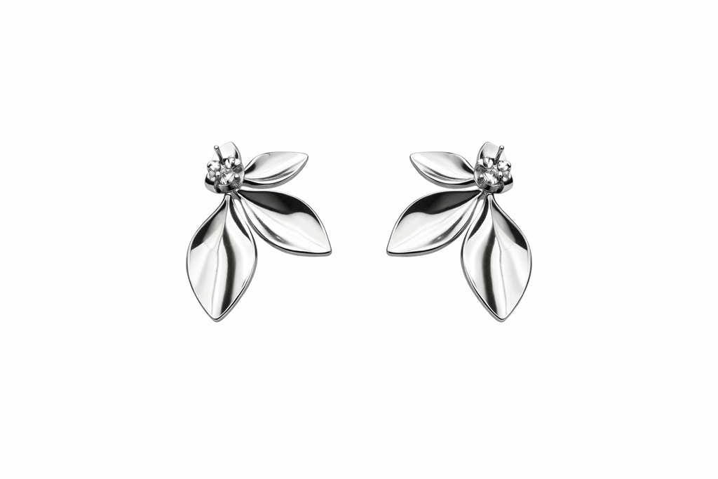 Polished Petal Drop Studs — Silver