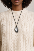 Polished Pebble Pendant Cord Necklace — Silver