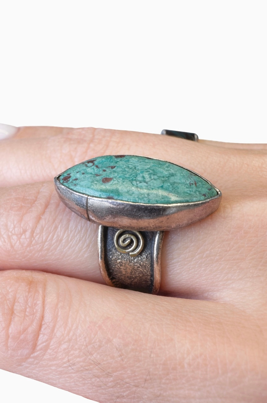 Marquise Turquoise Silver Statement Ring
