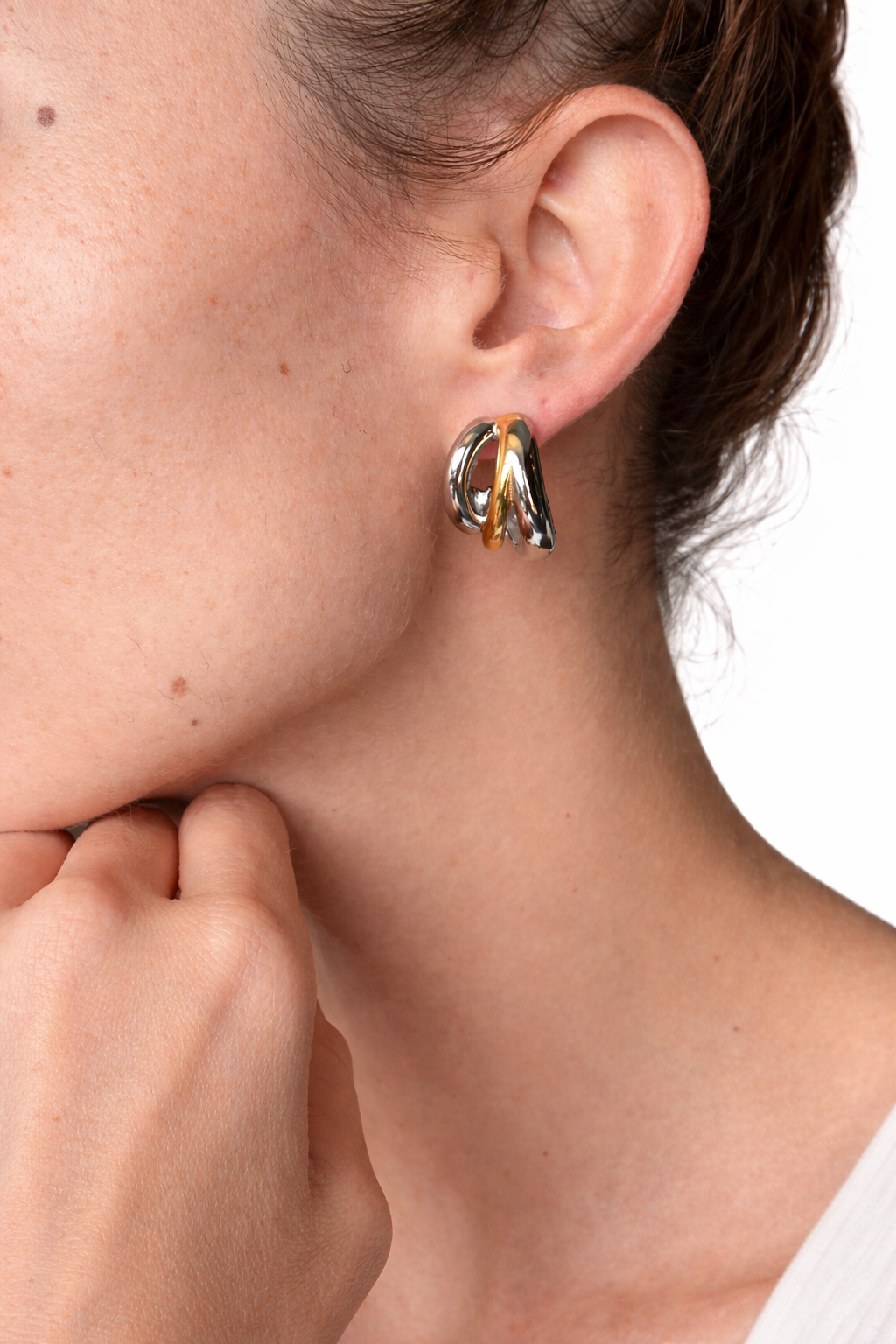 Two-Tone Twisted Layer Chunky Hoop Stud Earrings