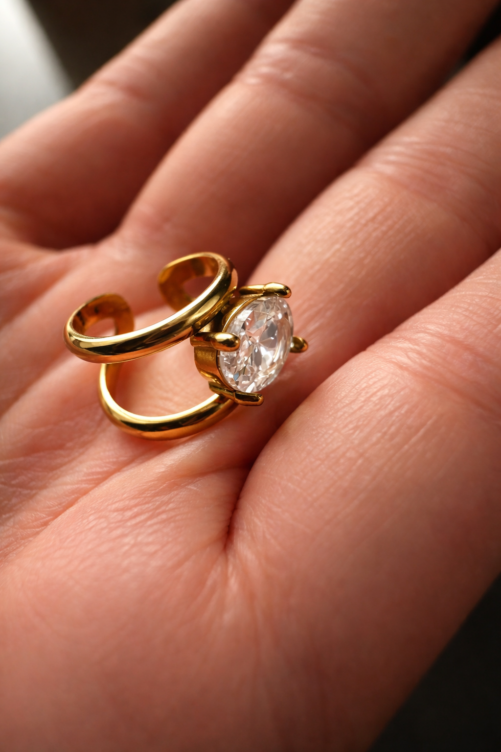 Oval Zircon Double Band Ear Cuff
