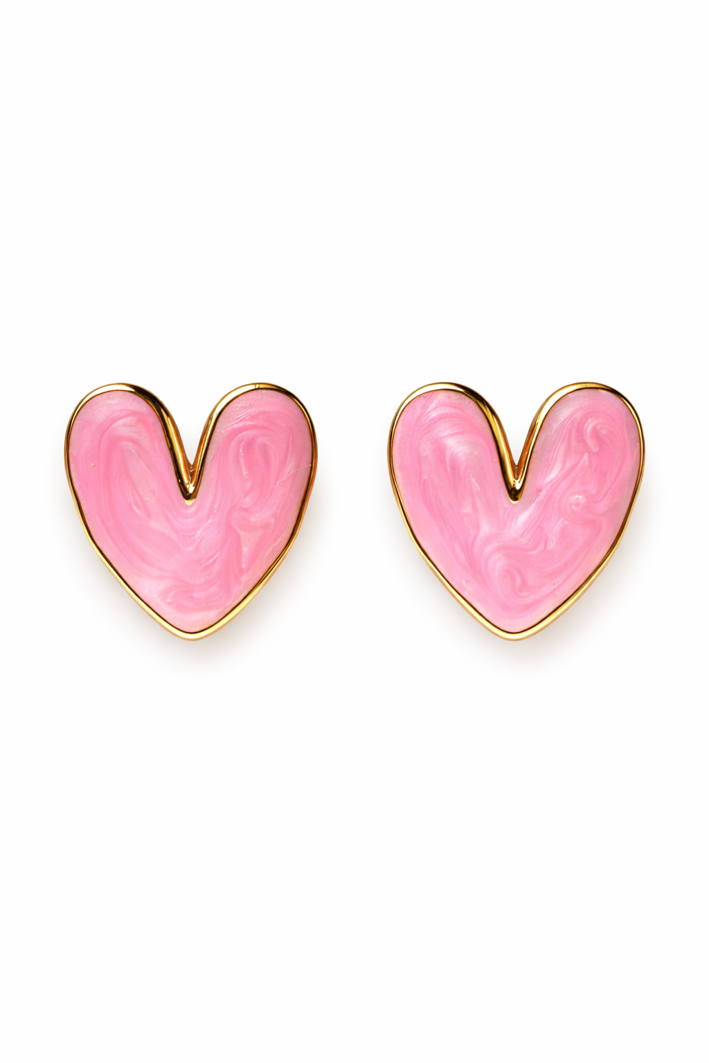 Pink Marble Enamel Heart Studs