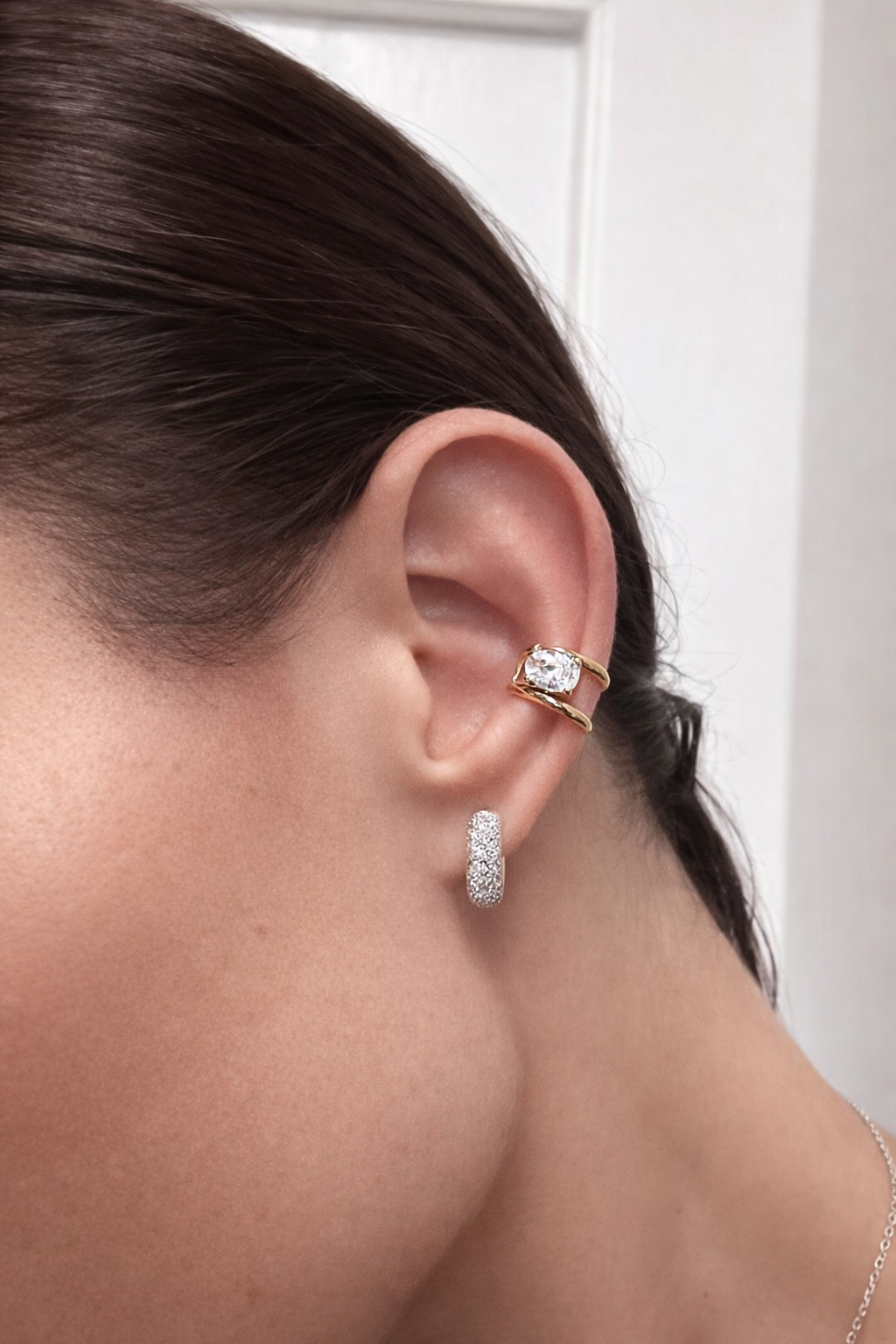 Oval Zircon Double Band Ear Cuff