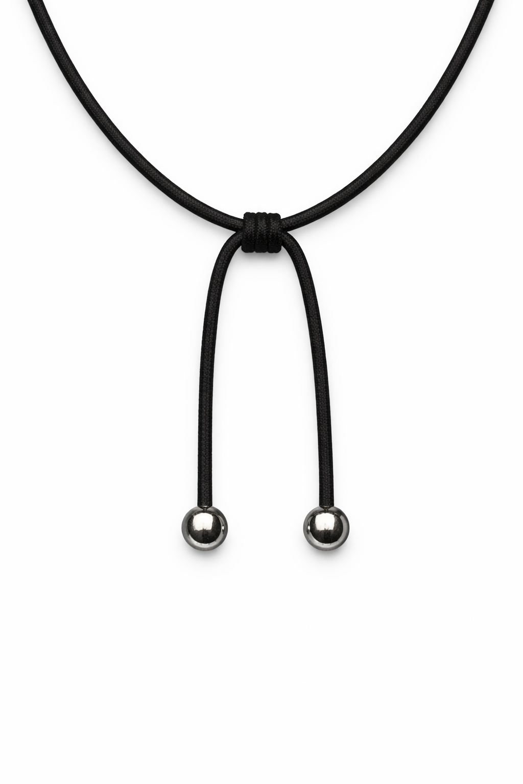Polished Pebble Pendant Cord Necklace — Silver
