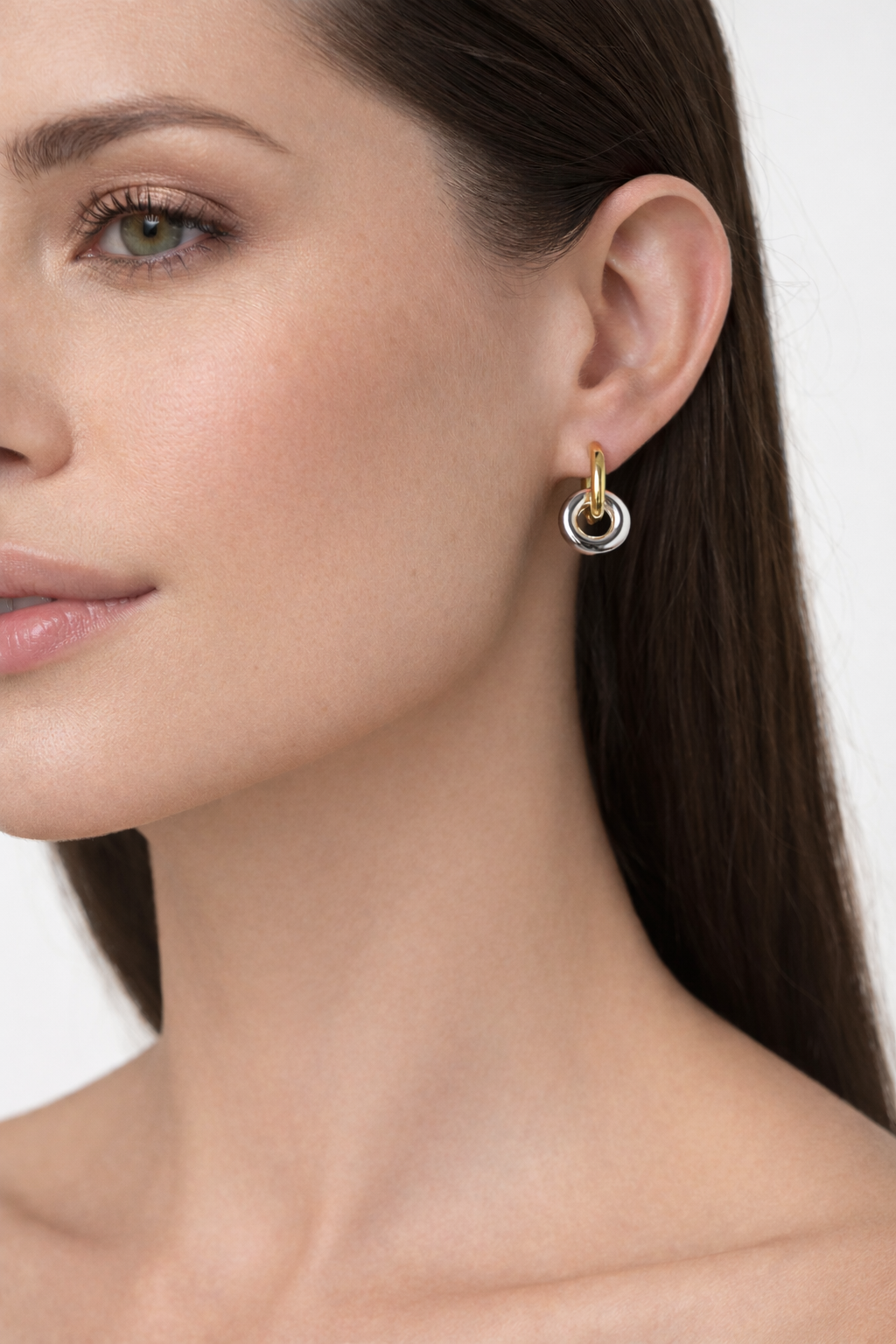 Chunky Linked Ring Drop Huggie Earrings