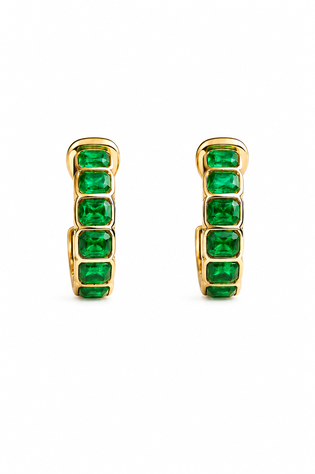 Emerald Cut Huggie Hoops