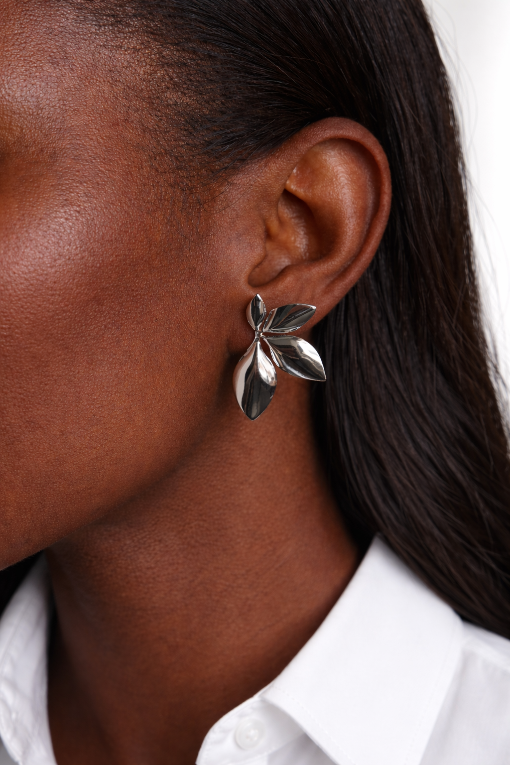 Polished Petal Drop Studs — Silver