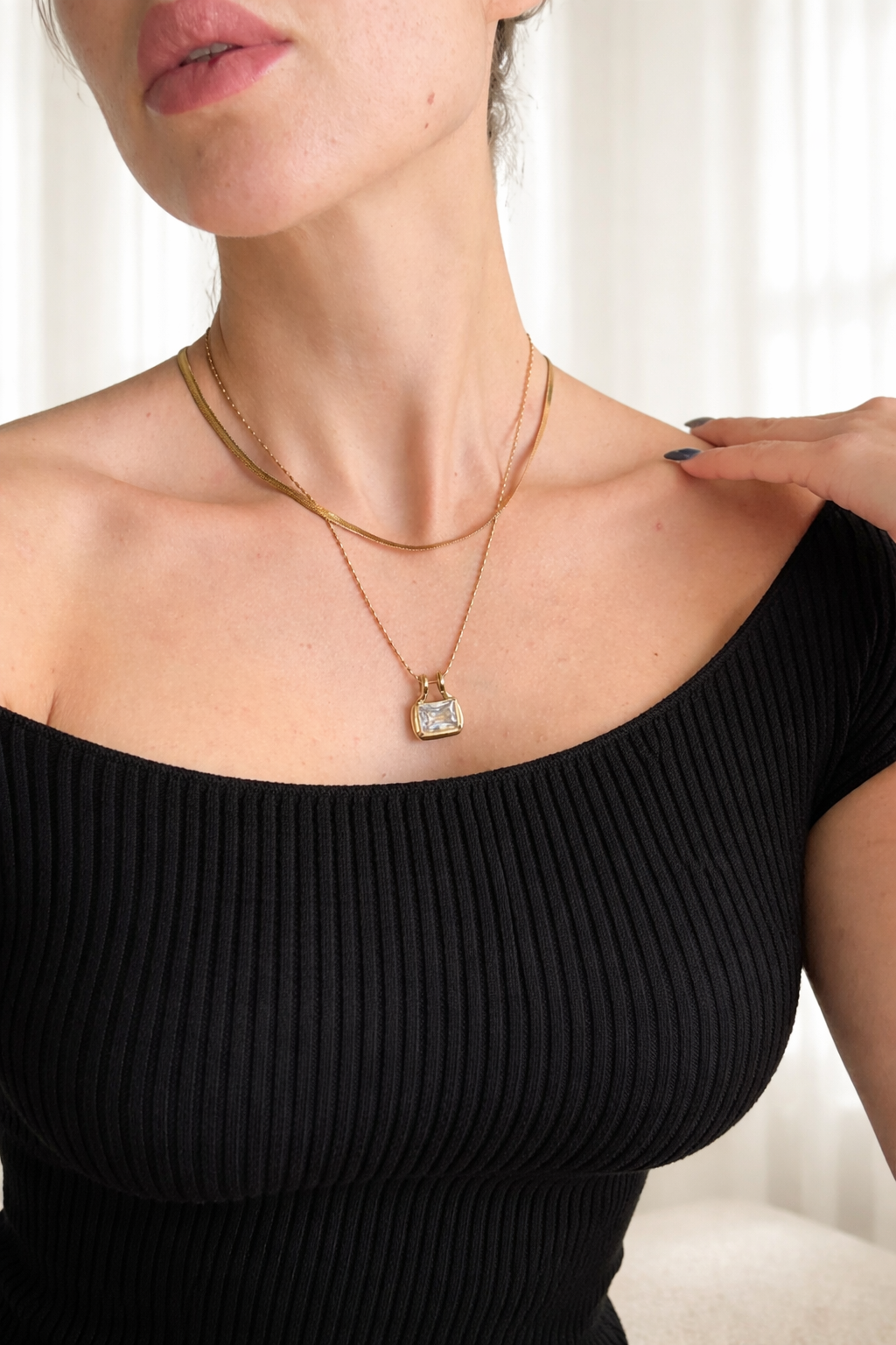 Gold Ball Chain Crystal Pendant Necklace
