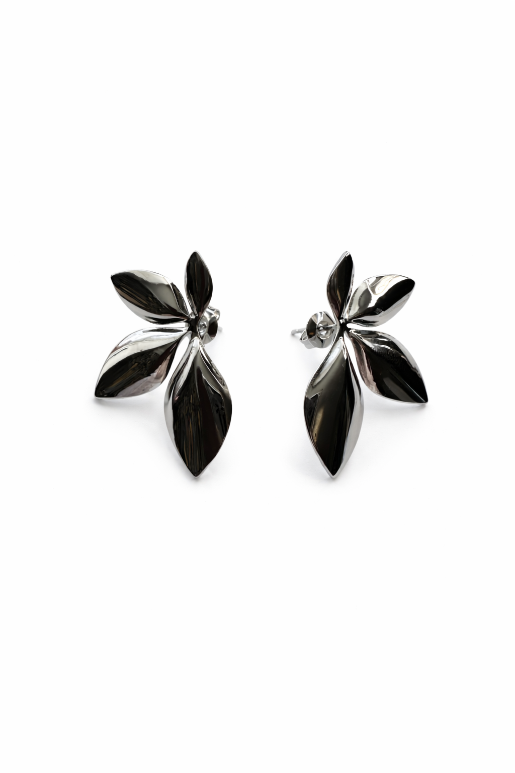 Polished Petal Drop Studs — Silver