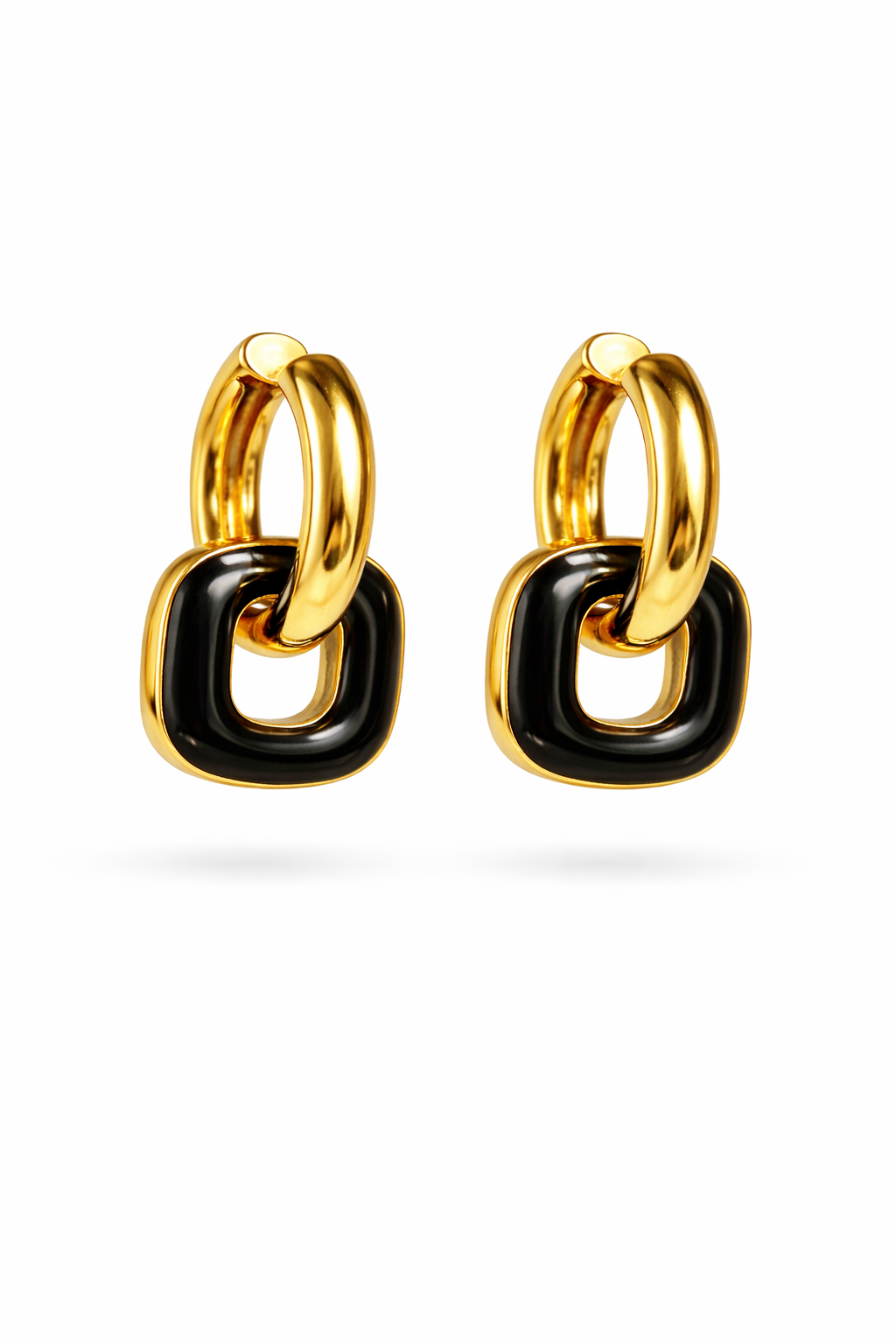 Geometric Link Drop Earrings - Gold & Black