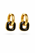 Geometric Link Drop Earrings - Gold & Black