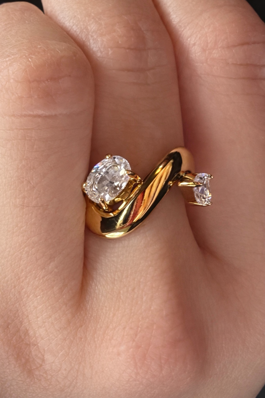 Dual Crystal Bypass Ring with Cubic Zircon Stones