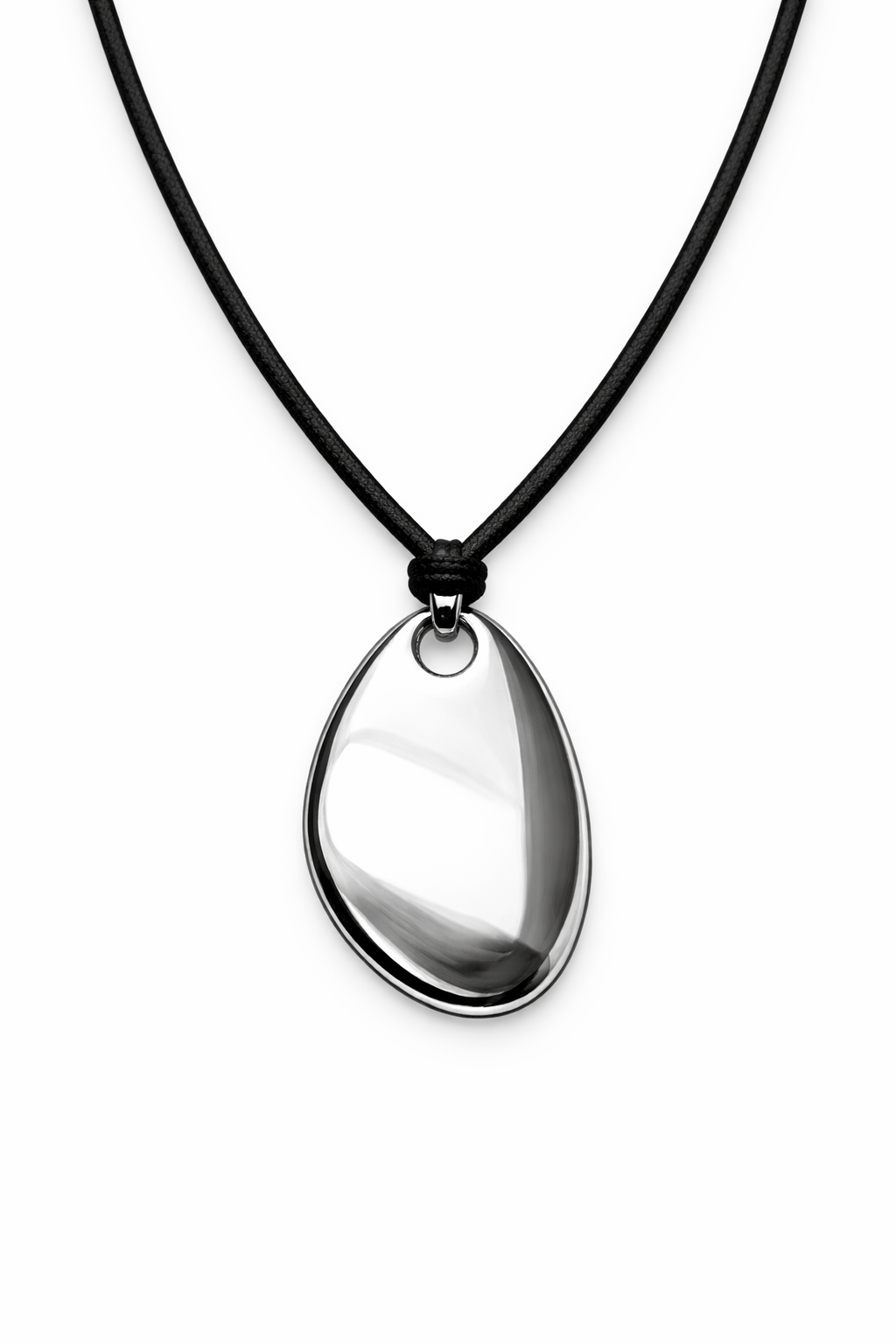 Polished Pebble Pendant Cord Necklace — Silver
