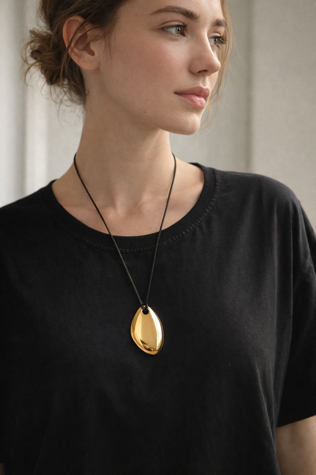 Polished Pebble Pendant Cord Necklace