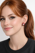 Red Enamel Crystal Stud Earrings