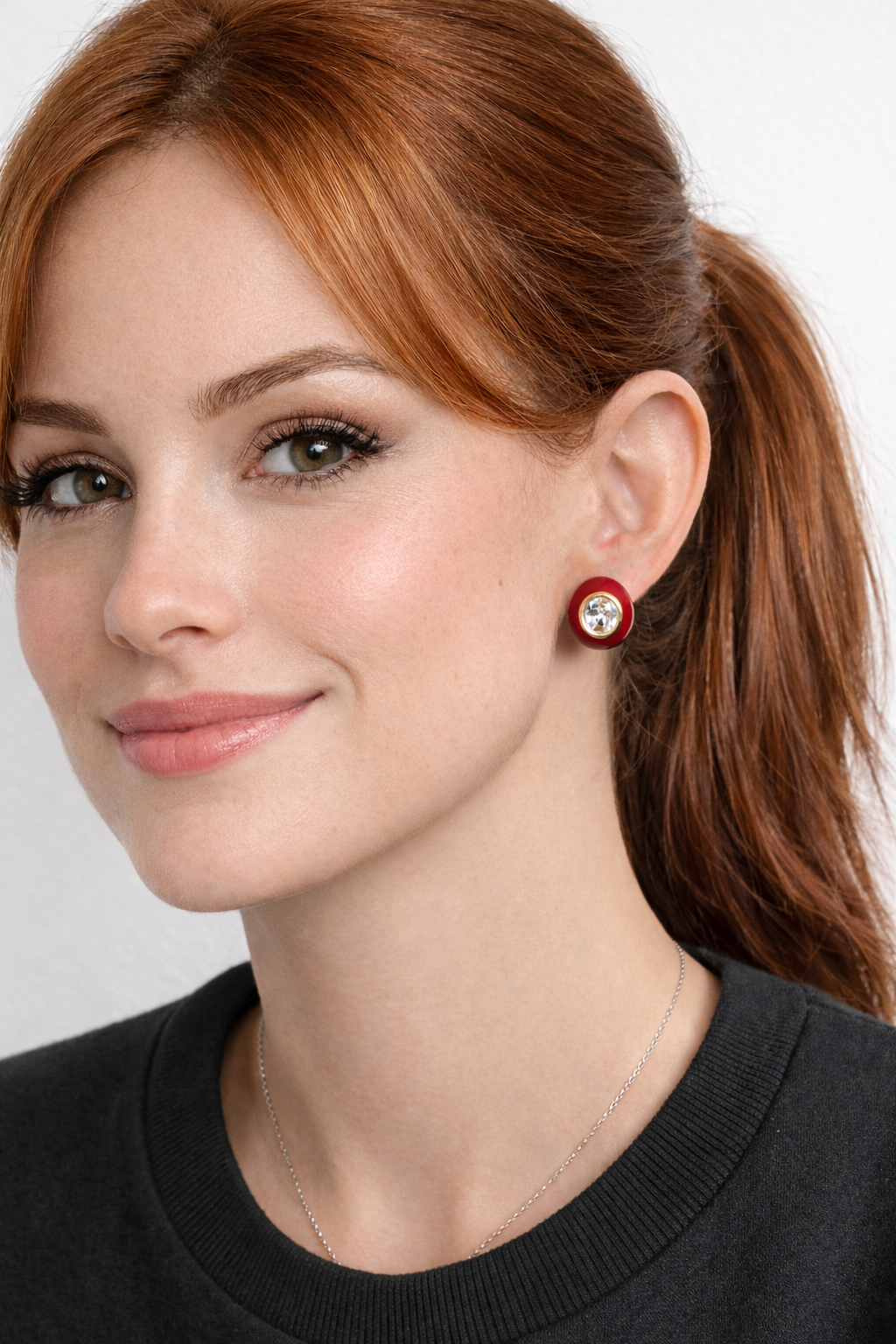 Red Enamel Crystal Stud Earrings
