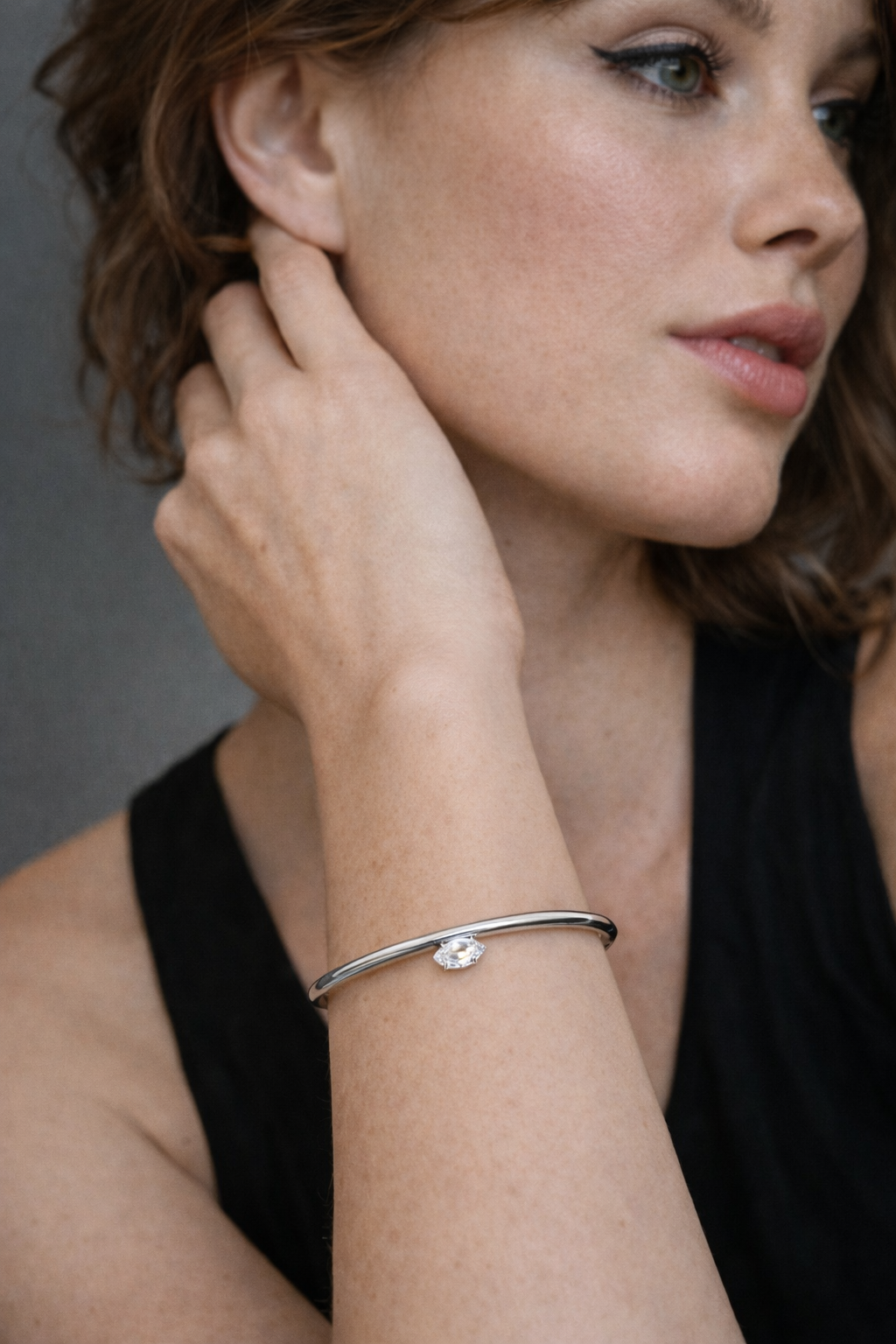 Marquise Zircon Solitaire Open Cuff Bracelet