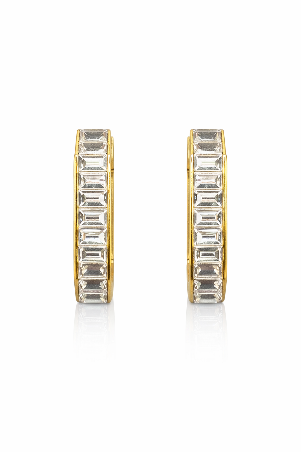 Emerald Cut Crystal Huggie Hoops
