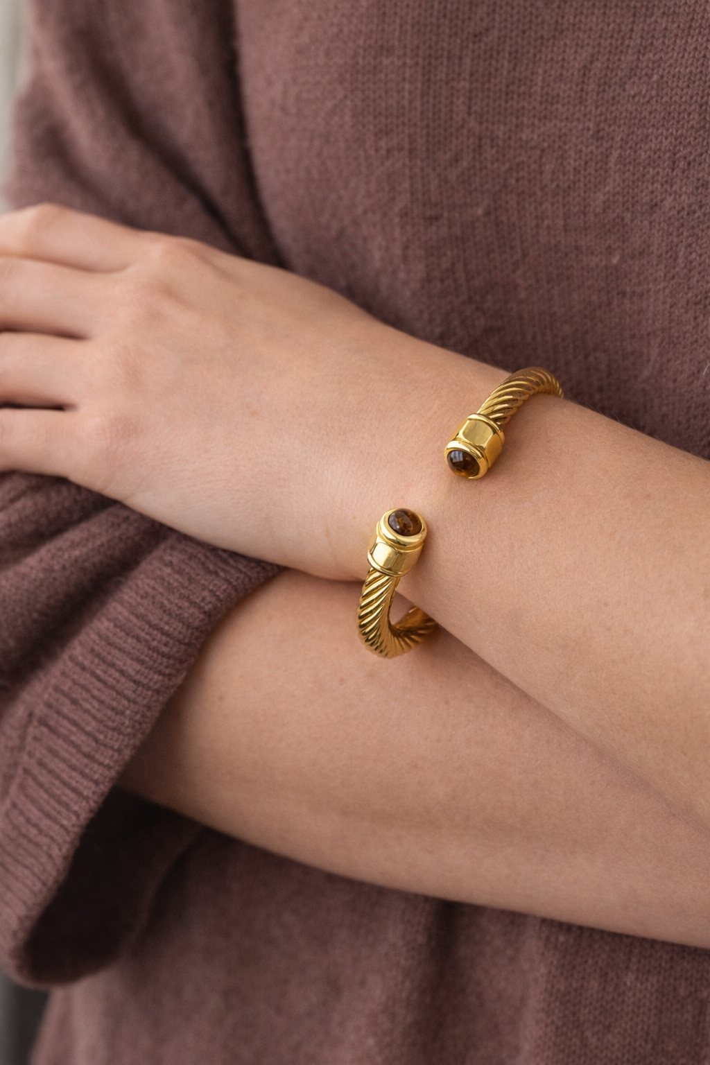 Tiger Eye Cable Twist Cuff Bracelet