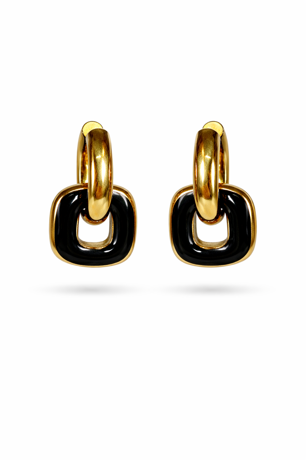 Geometric Link Drop Earrings - Gold & Black