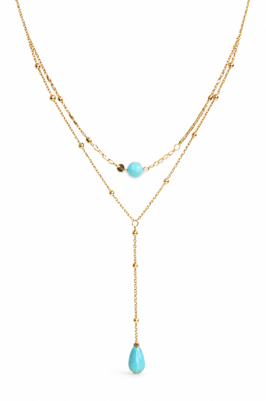 Turquoise Drop Layered Y Necklace