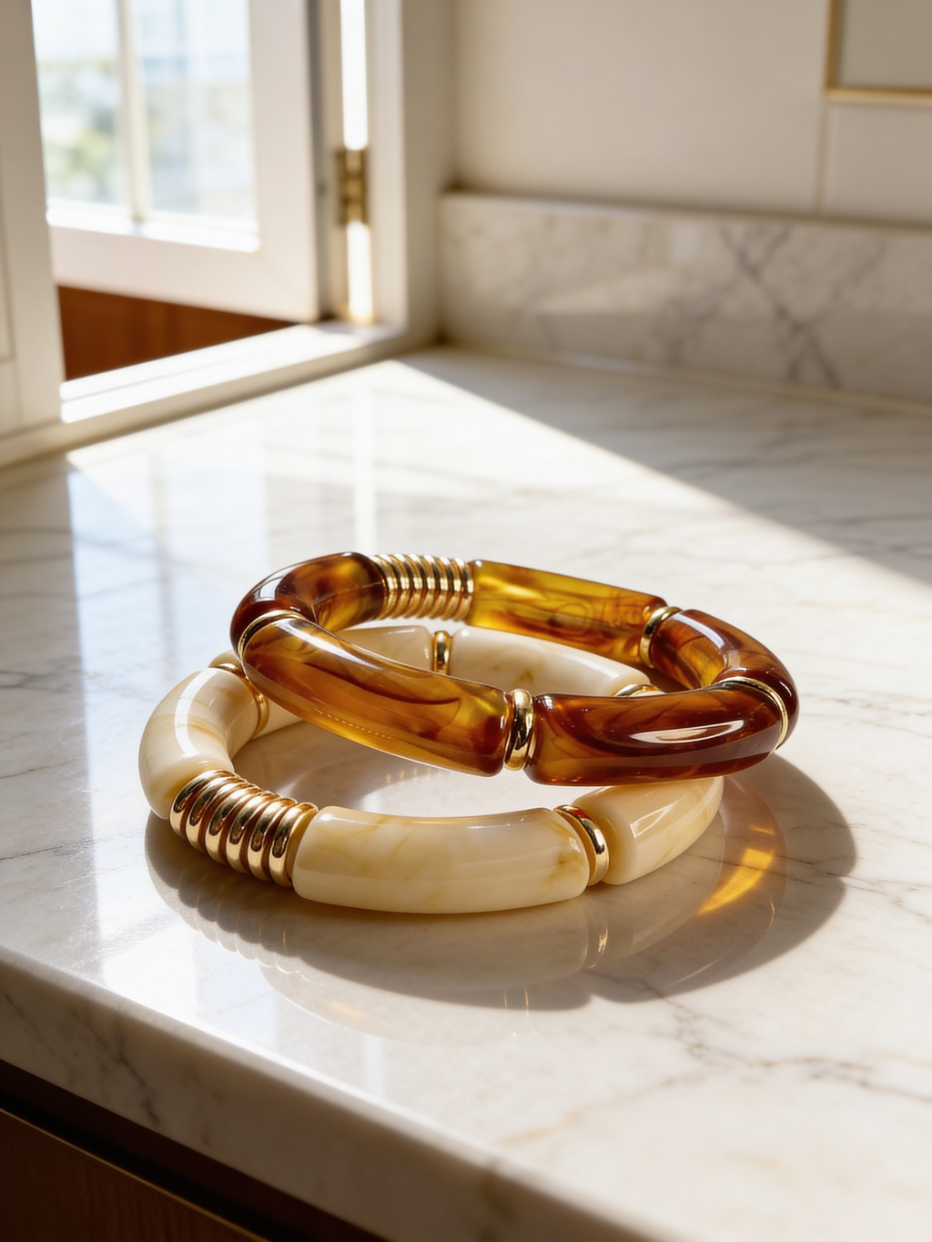Marble Resin Tube Bracelet Set