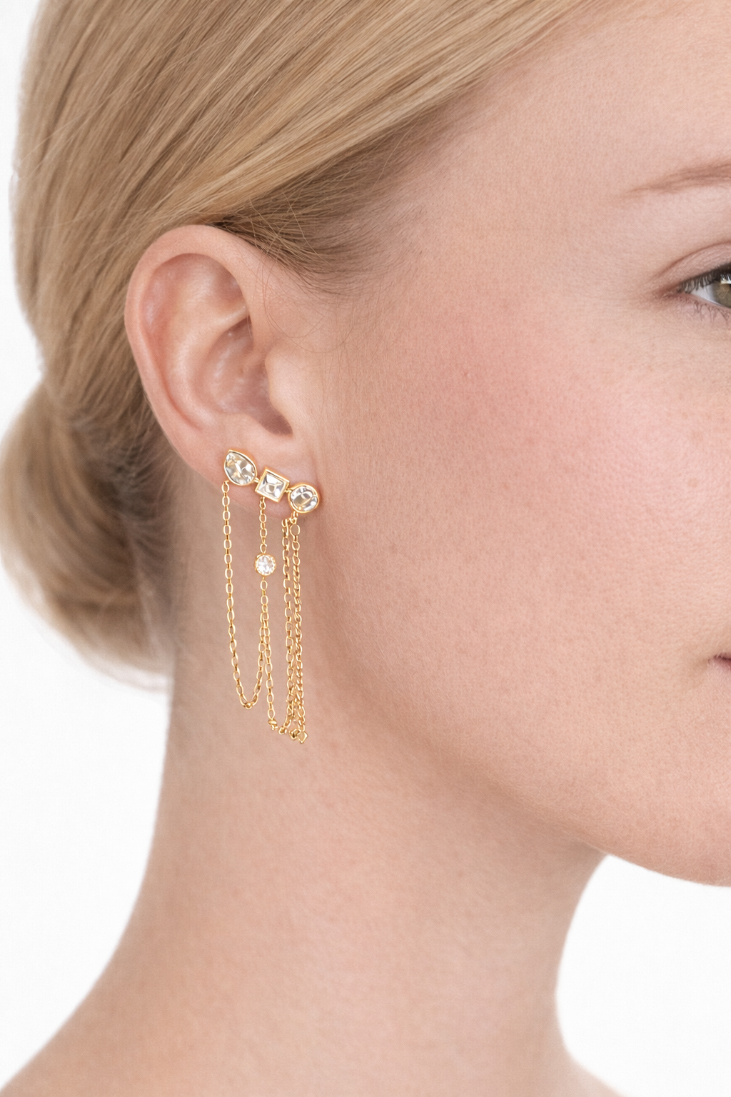 Triple Crystal Chain Drape Earrings