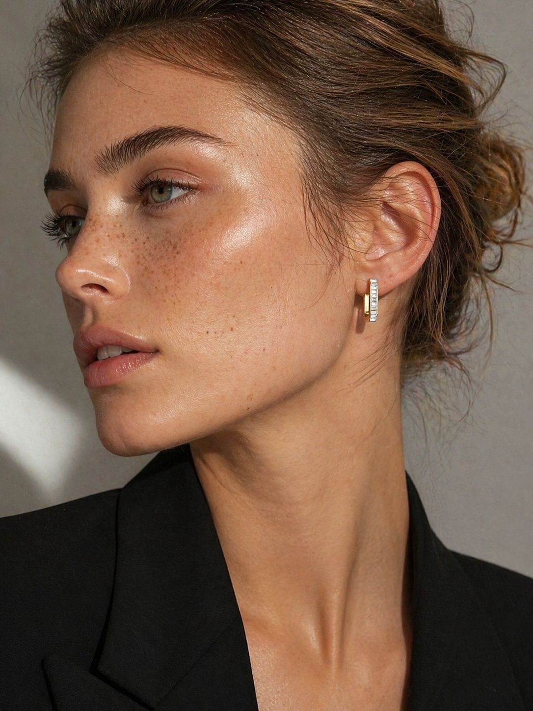 Emerald Cut Crystal Huggie Hoops