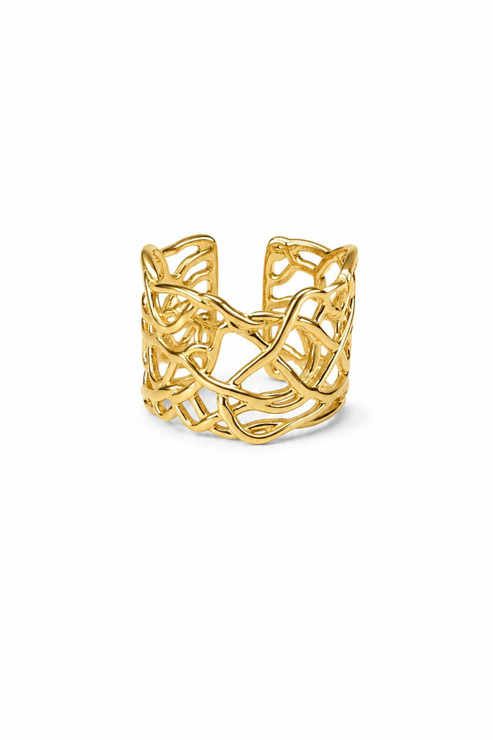 Gold lace ring on a white background