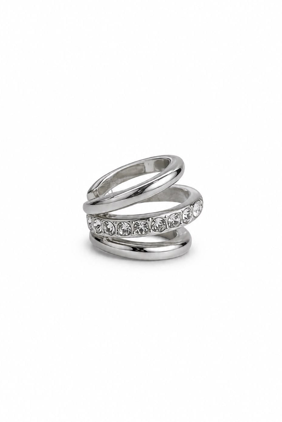 Silver cuff with gemstones on a white background