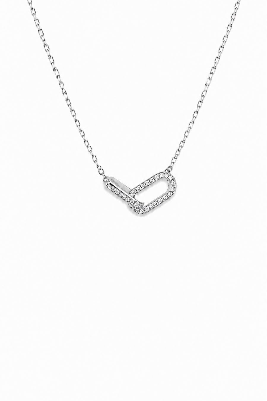 Silver necklace with a link pendant on a white background