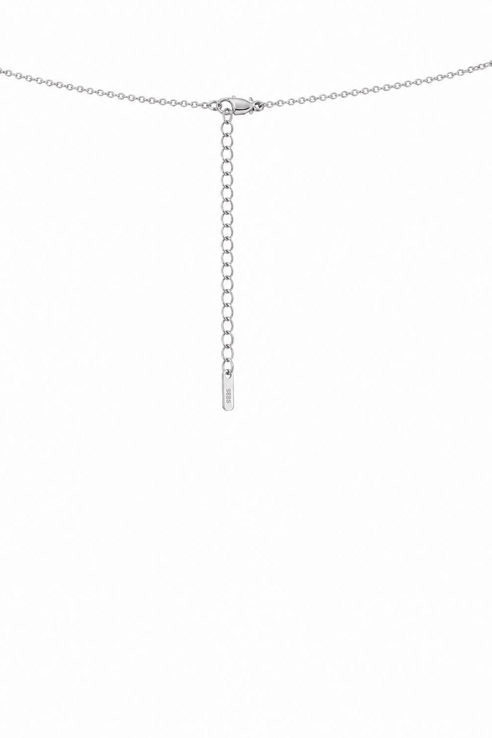Silver necklace back extender on a white background