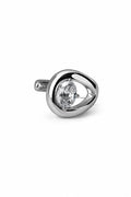 Silver ring with a oval zircon on a white background