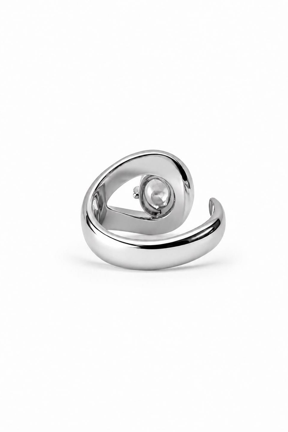 Silver spiral earring on a white background