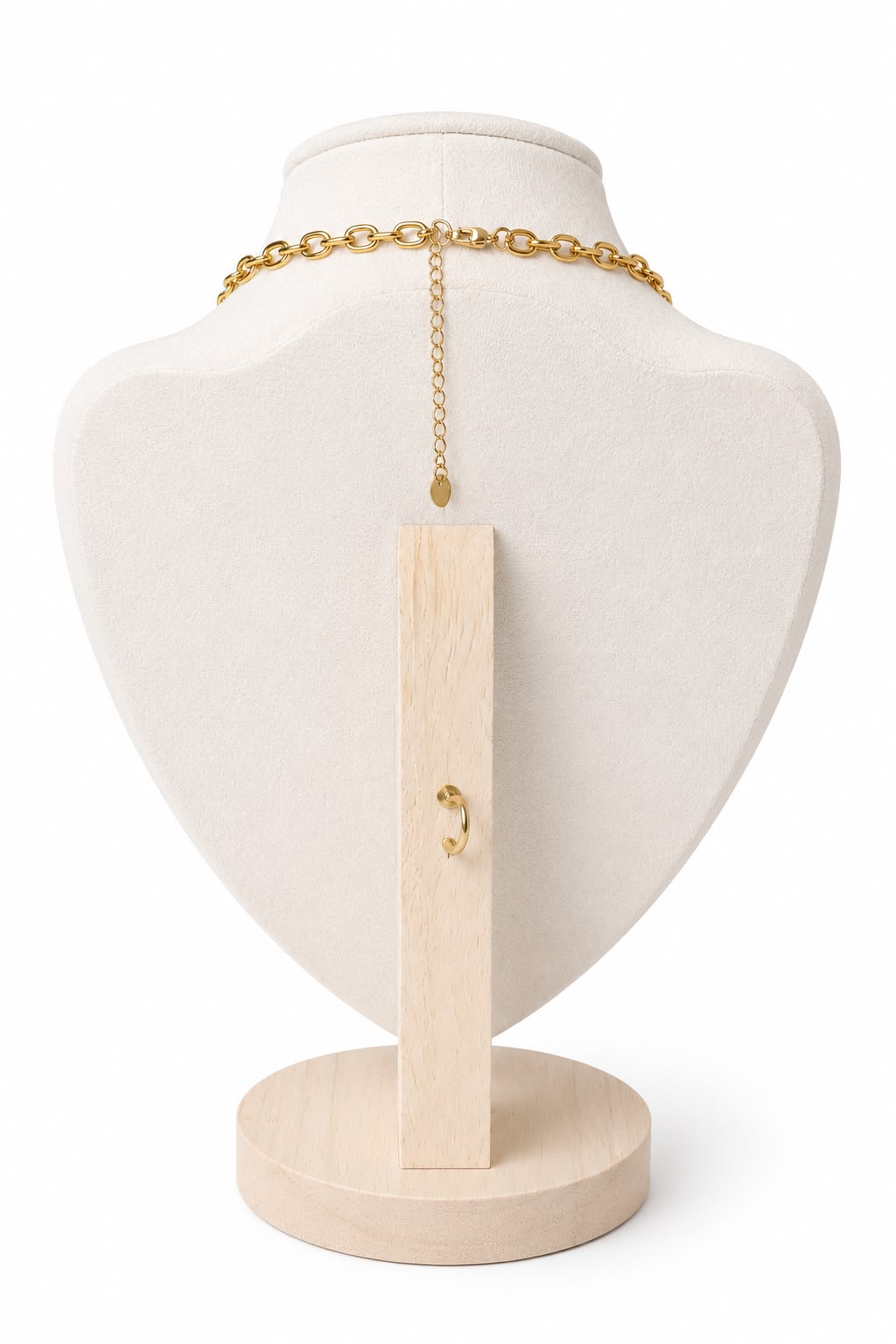 Mannequin bust with jewelry display on a white background