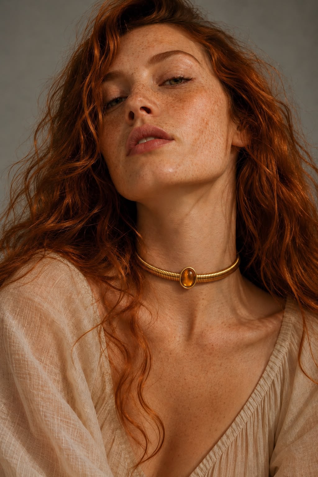 Amber Cabochon Snake Choker
