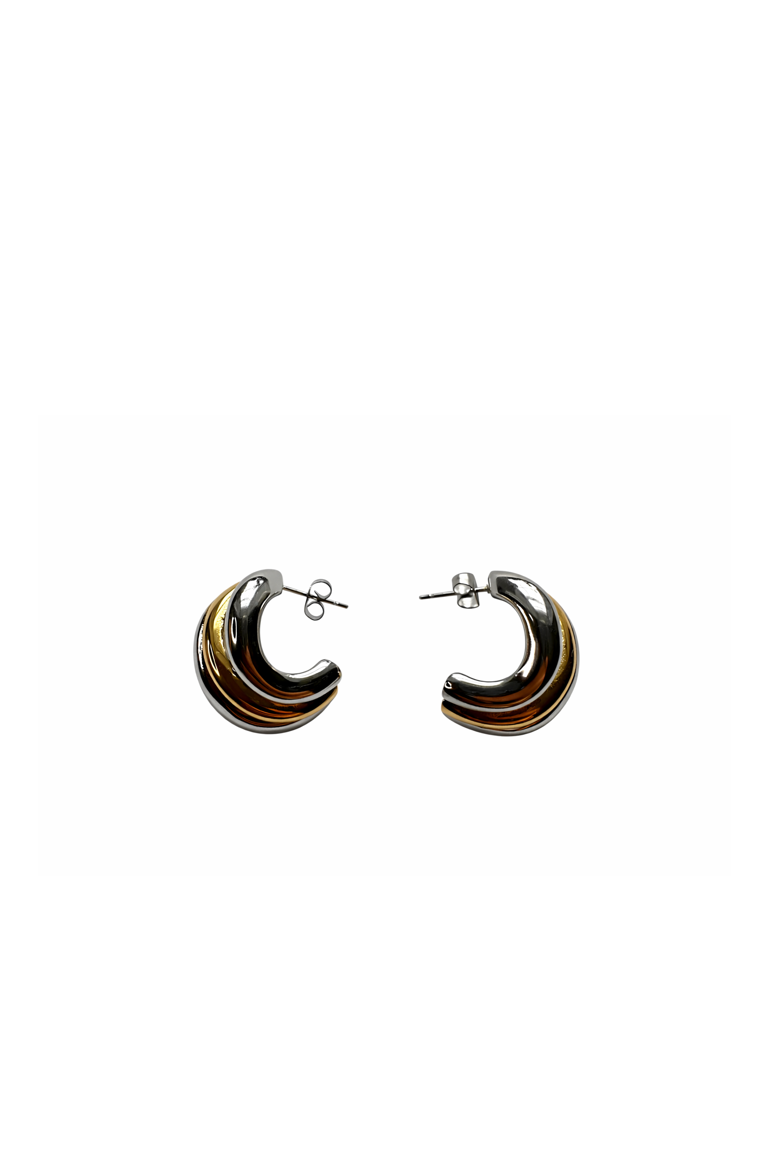 Two-Tone Twisted Layer Chunky Hoop Stud Earrings