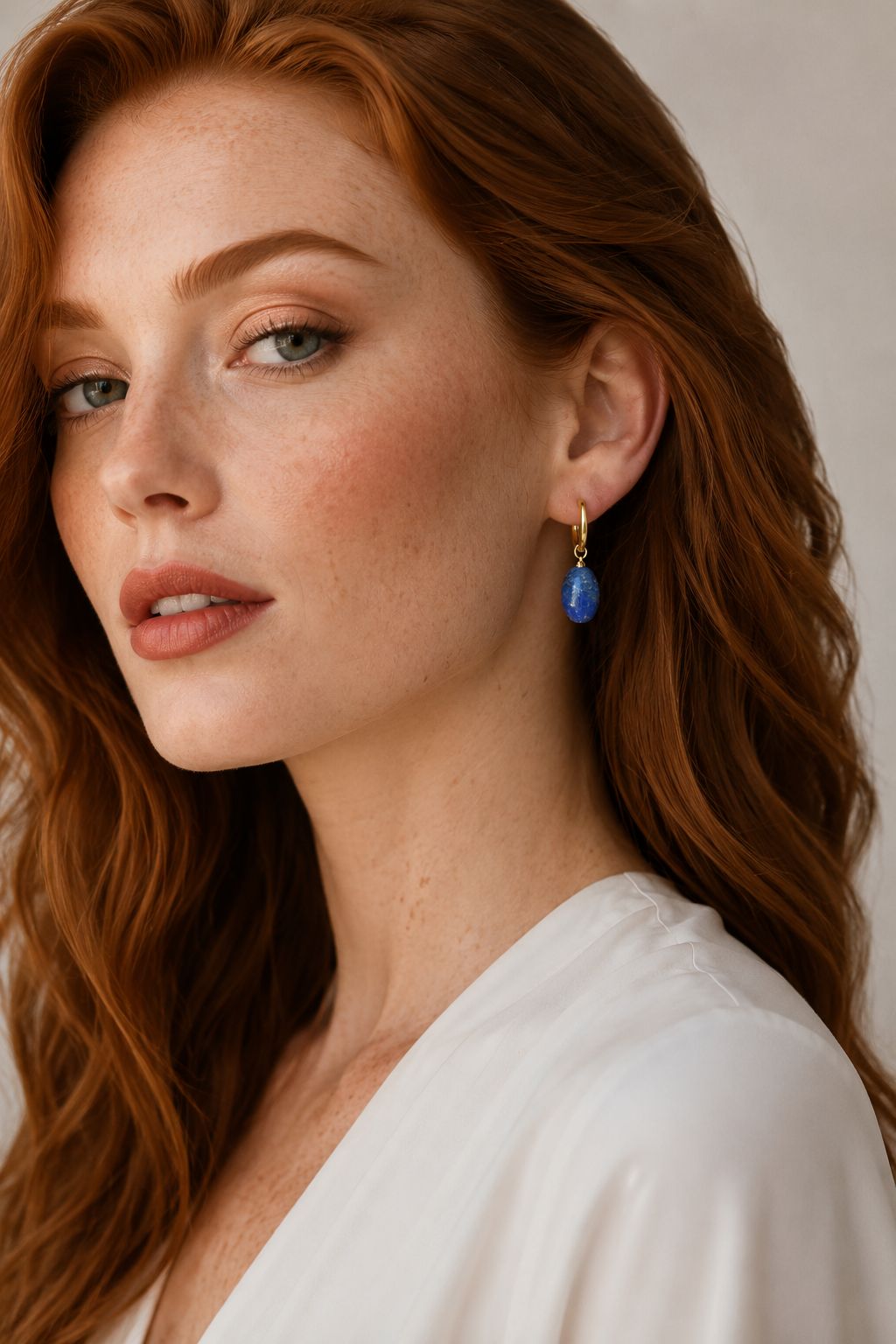 Lapis Lazuli Hoop Drop Earrings