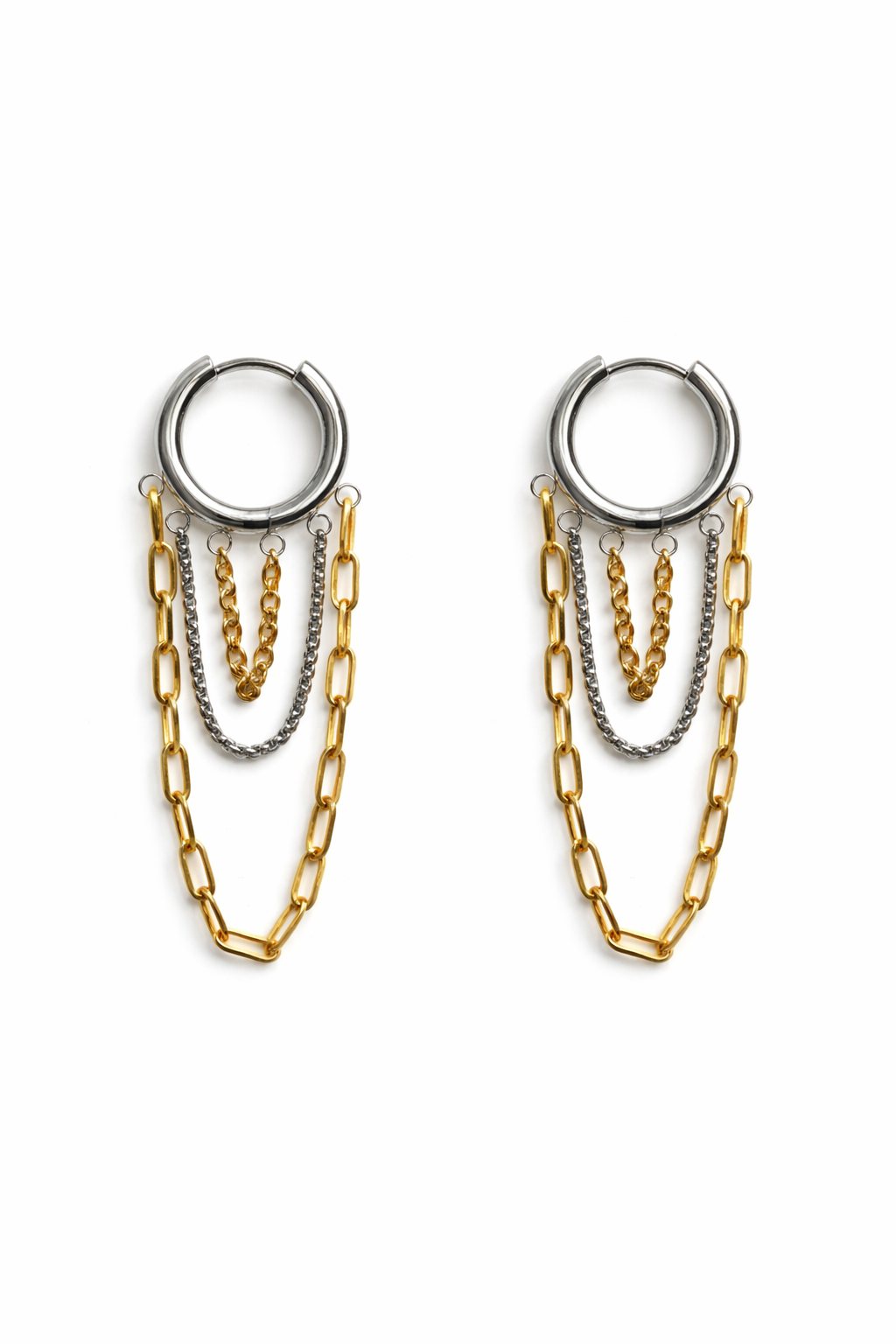 Layered Chain Drape Huggie Hoop Earrings