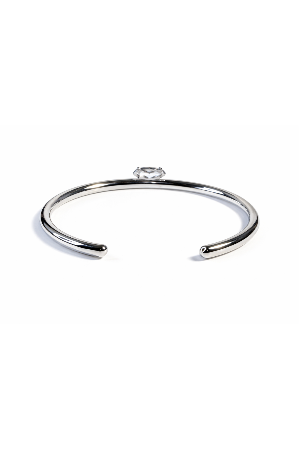 Stainless steel bracelet rear view with a zircon on a white background
