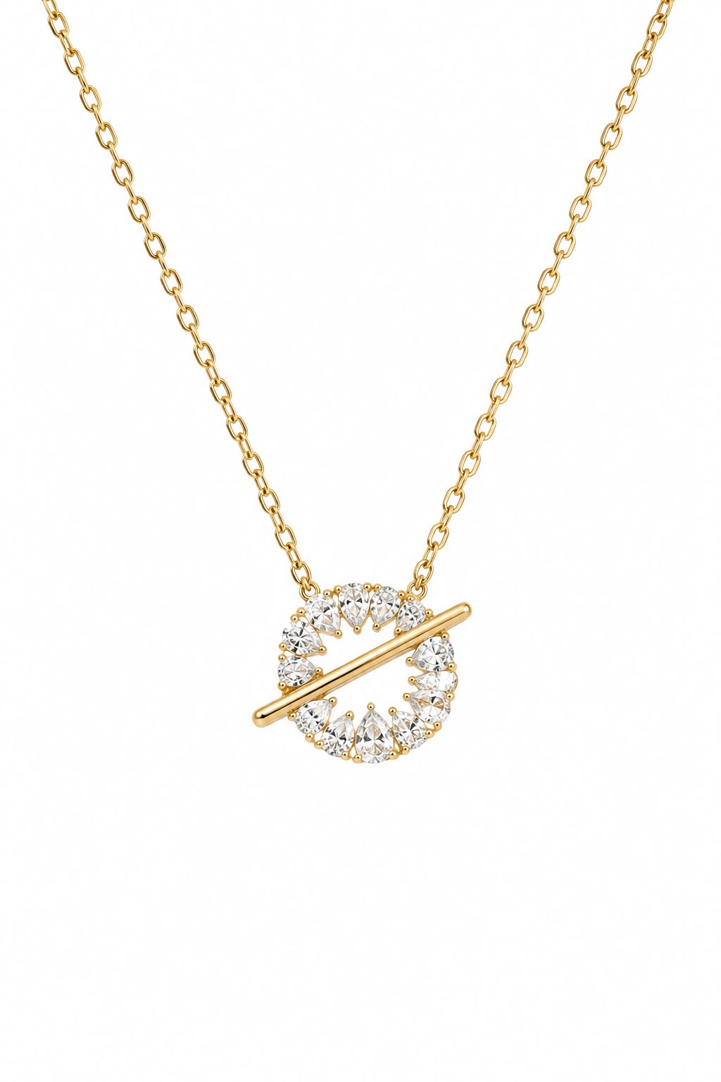 Pear Halo Bar Necklace