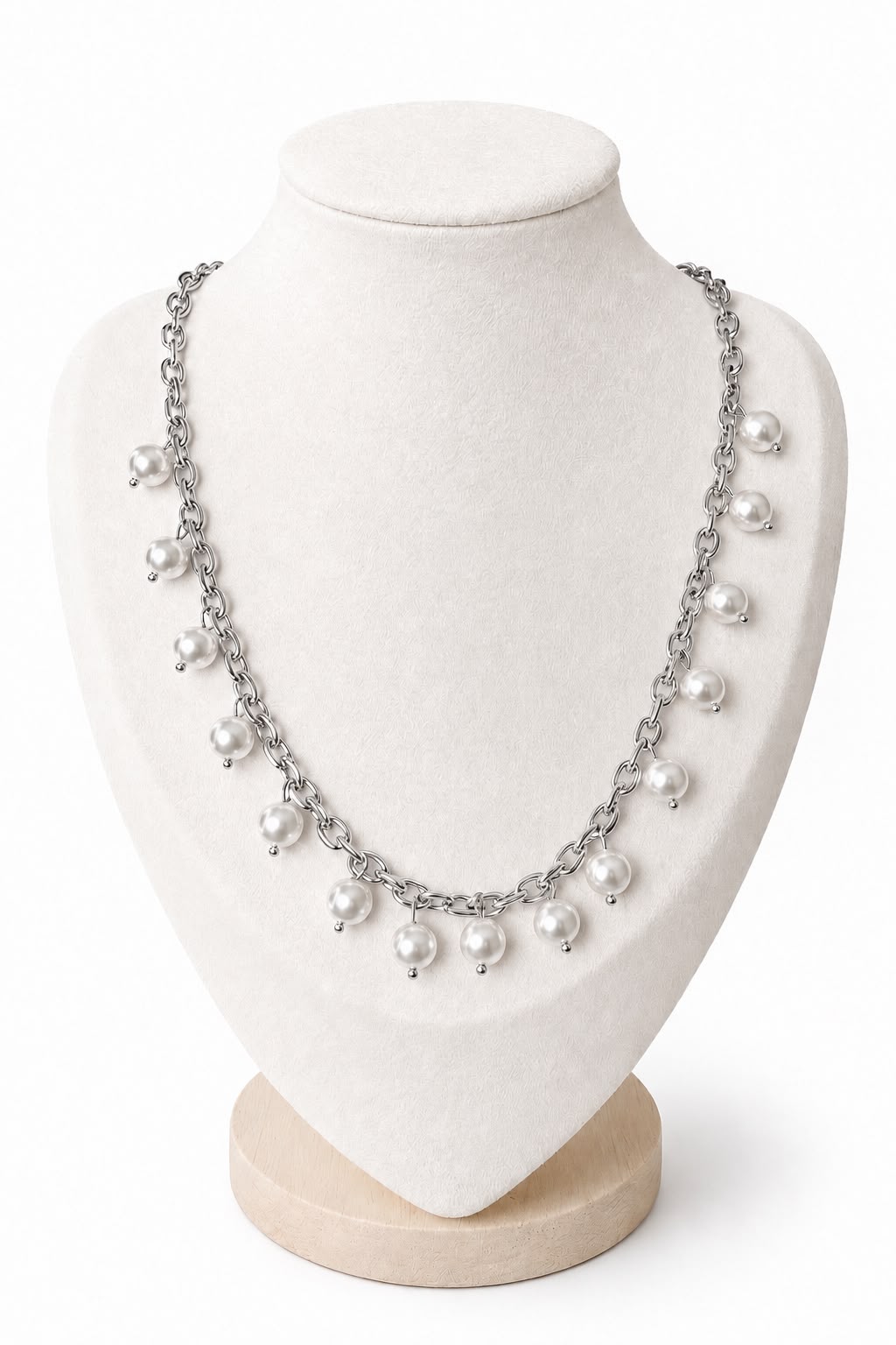 Pearl Drop Cable Chain Necklace — Silver