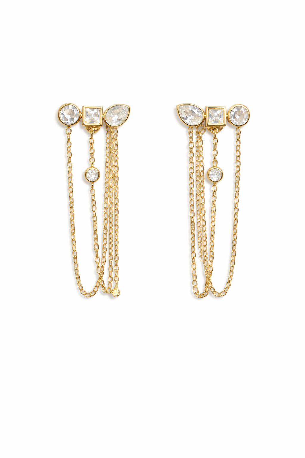 Triple Crystal Chain Drape Earrings