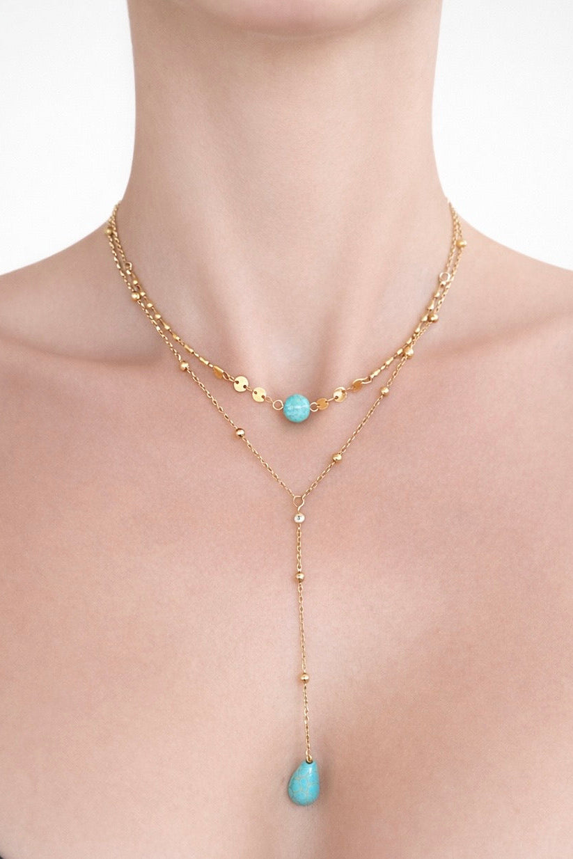 Gold-plated necklace with turquoise beads