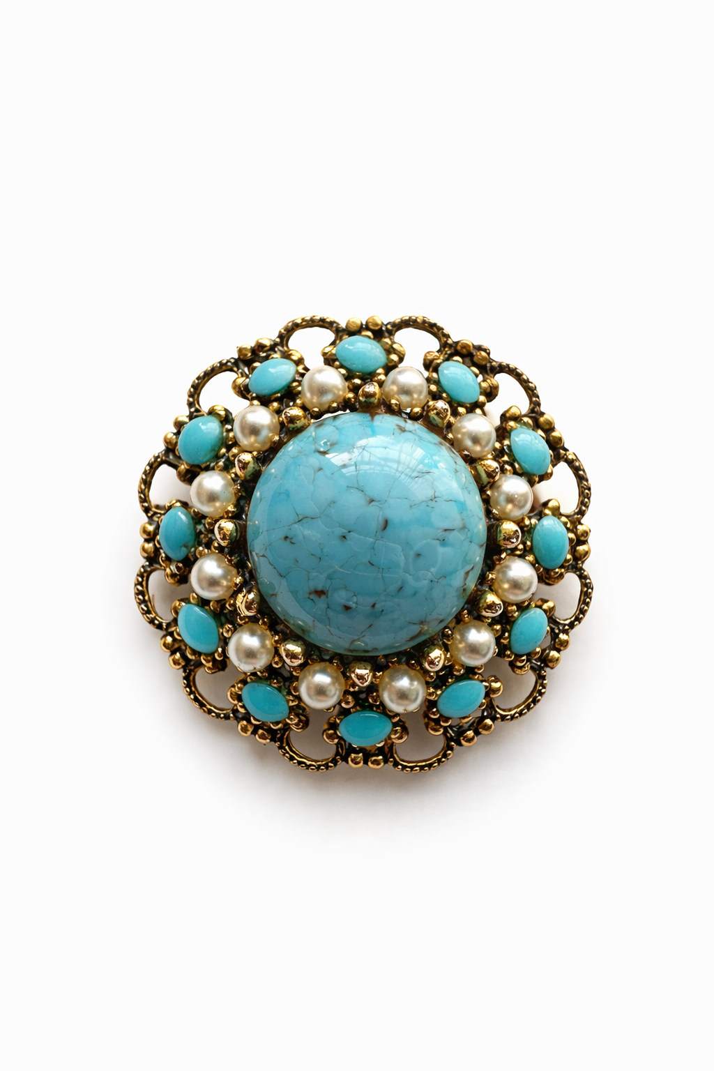 Speckled Glass & Pearl Vintage Brooch